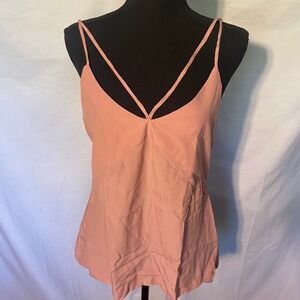 TONELLO Pink Spaghetti Strap Cami Top V Neck Draped Silk Blend Sz‎ S